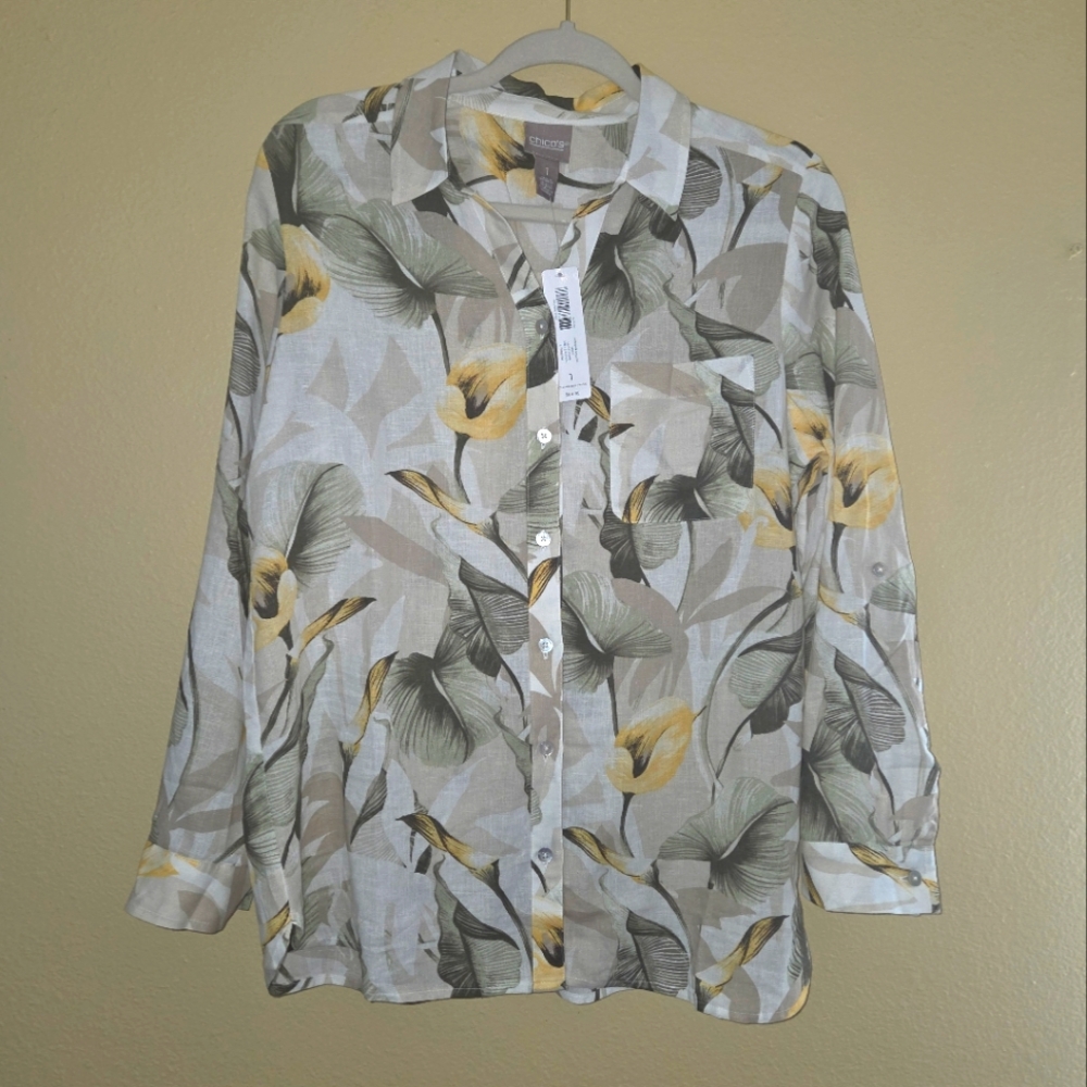 CHICO'S MODERN CALLAS SHIRT LS PATTERN -SOFT SAFFRON-SIZE 1